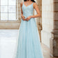 Shaylee A-line V-Neck Floor-Length Tulle Prom Dresses With Rhinestone Appliques Lace Sequins DEP0022225