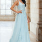 Shaylee A-line V-Neck Floor-Length Tulle Prom Dresses With Rhinestone Appliques Lace Sequins DEP0022225