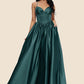 Ashlyn Ball-Gown/Princess V-Neck Floor-Length Satin Prom Dresses With Pleated DEP0022230