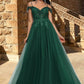 Norma A-line Off the Shoulder Floor-Length Tulle Prom Dresses With Appliques Lace Sequins DEP0022231