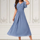 Macie A-line V-Neck Tea-Length Chiffon Cocktail Dress With Ruffle DEP0022233