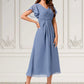 Macie A-line V-Neck Tea-Length Chiffon Cocktail Dress With Ruffle DEP0022233