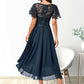 Savanah A-line Asymmetrical Asymmetrical Chiffon Lace Cocktail Dress With Ruffle Sequins DEP0022235