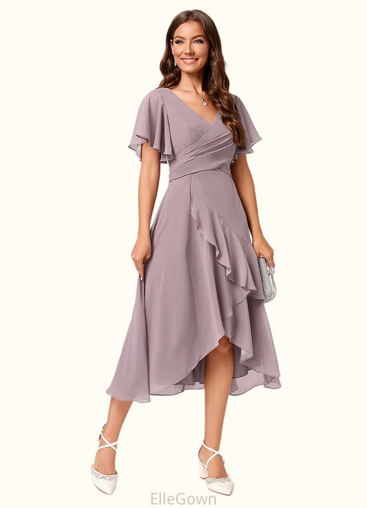 Marilyn A-line V-Neck Asymmetrical Chiffon Cocktail Dress With Cascading Ruffles Ruffle DEP0022238