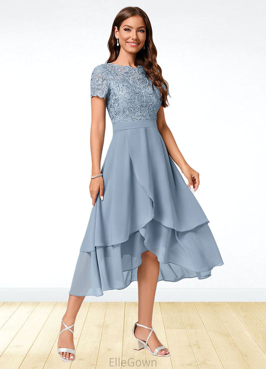 Kathryn A-line Scoop Asymmetrical Chiffon Lace Cocktail Dress DEP0022246