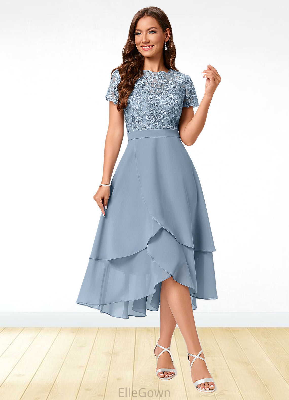 Kathryn A-line Scoop Asymmetrical Chiffon Lace Cocktail Dress DEP0022246