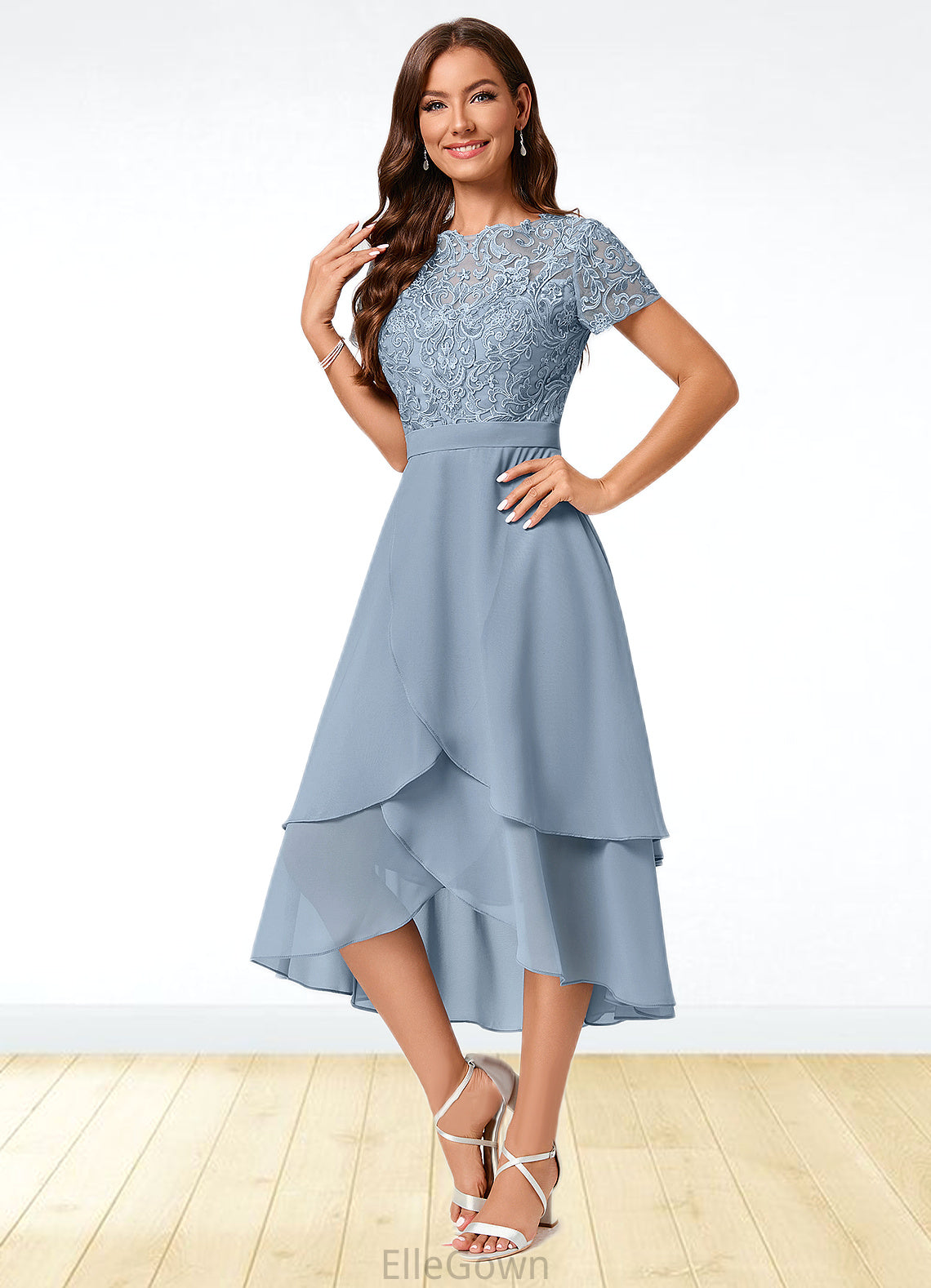 Kathryn A-line Scoop Asymmetrical Chiffon Lace Cocktail Dress DEP0022246