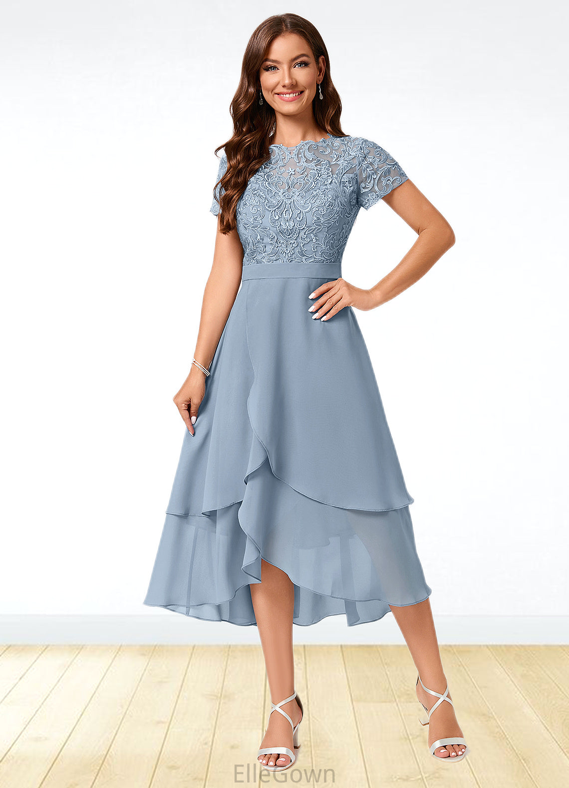 Kathryn A-line Scoop Asymmetrical Chiffon Lace Cocktail Dress DEP0022246