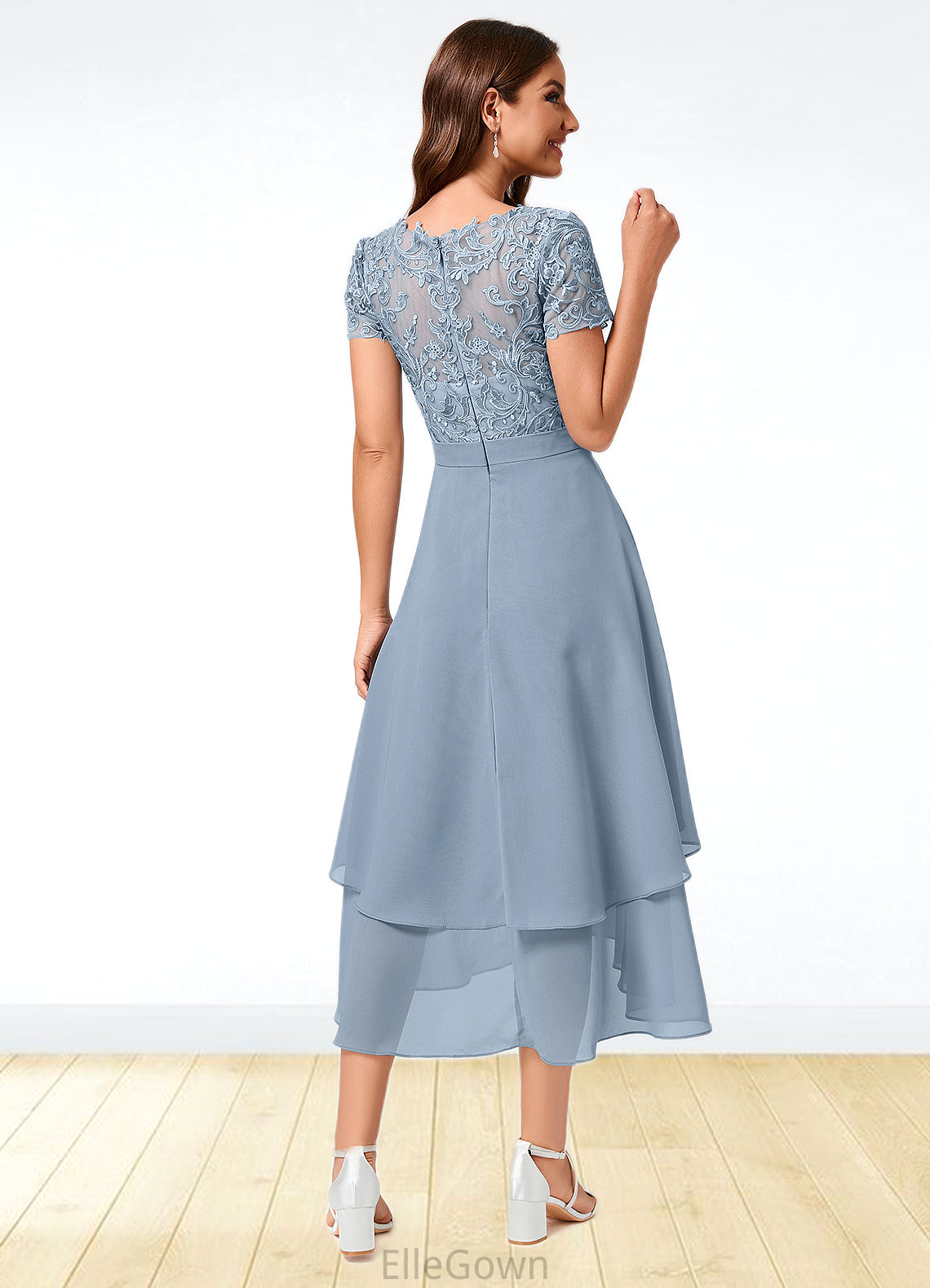 Kathryn A-line Scoop Asymmetrical Chiffon Lace Cocktail Dress DEP0022246