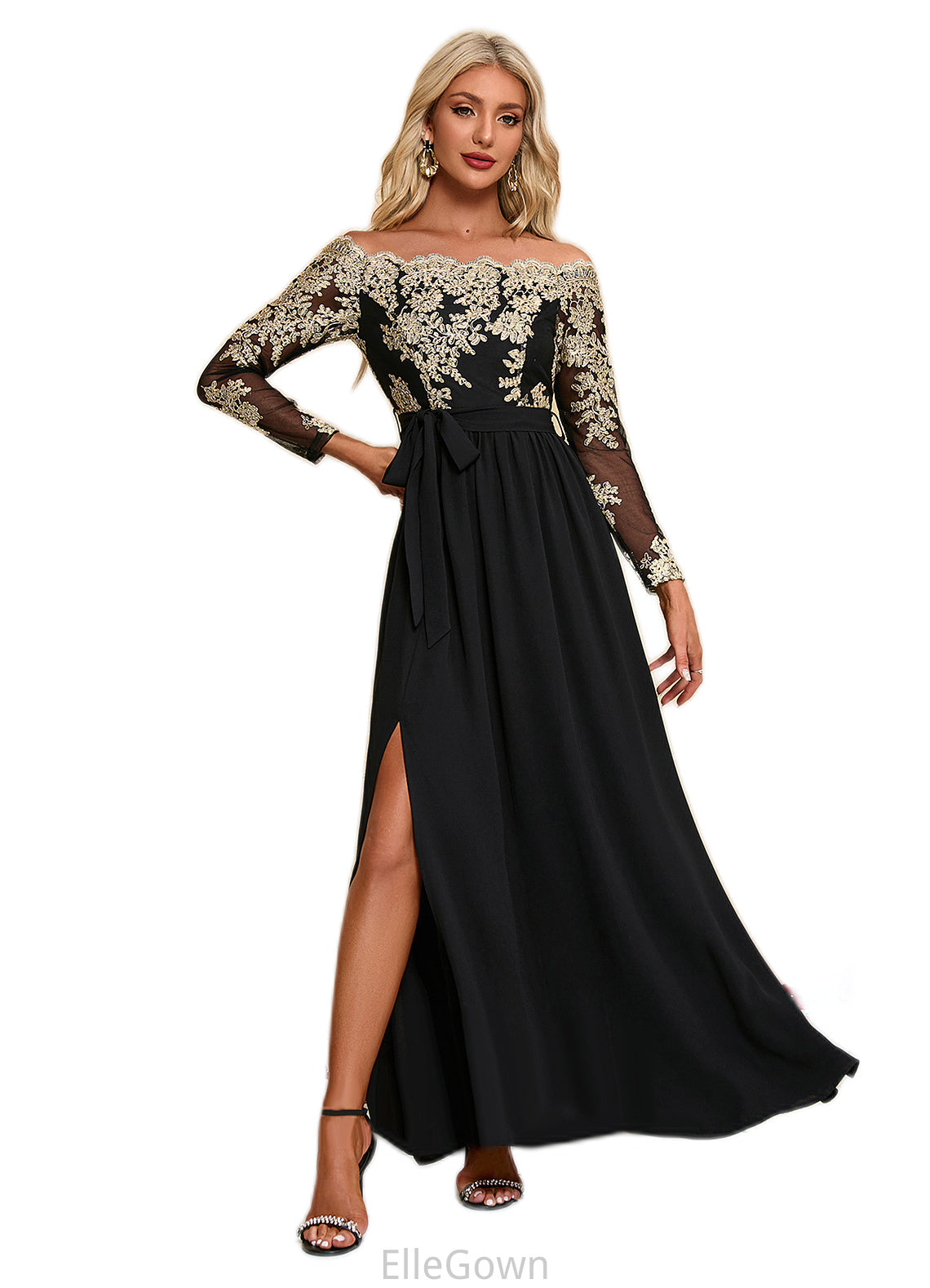 Brenna Jacquard Off the Shoulder Elegant A-line Polyester Maxi Dresses DEP0022248