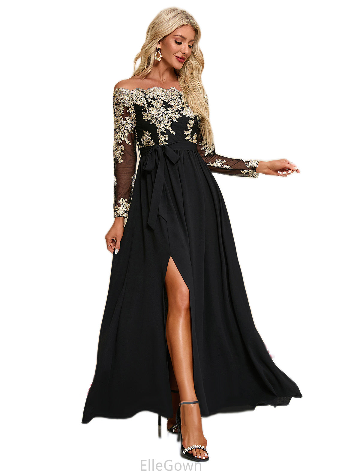 Brenna Jacquard Off the Shoulder Elegant A-line Polyester Maxi Dresses DEP0022248