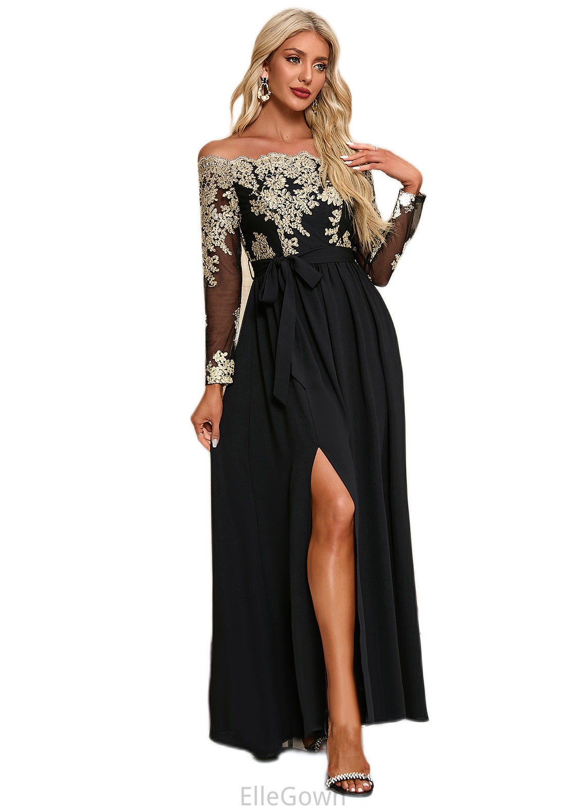 Brenna Jacquard Off the Shoulder Elegant A-line Polyester Maxi Dresses DEP0022248