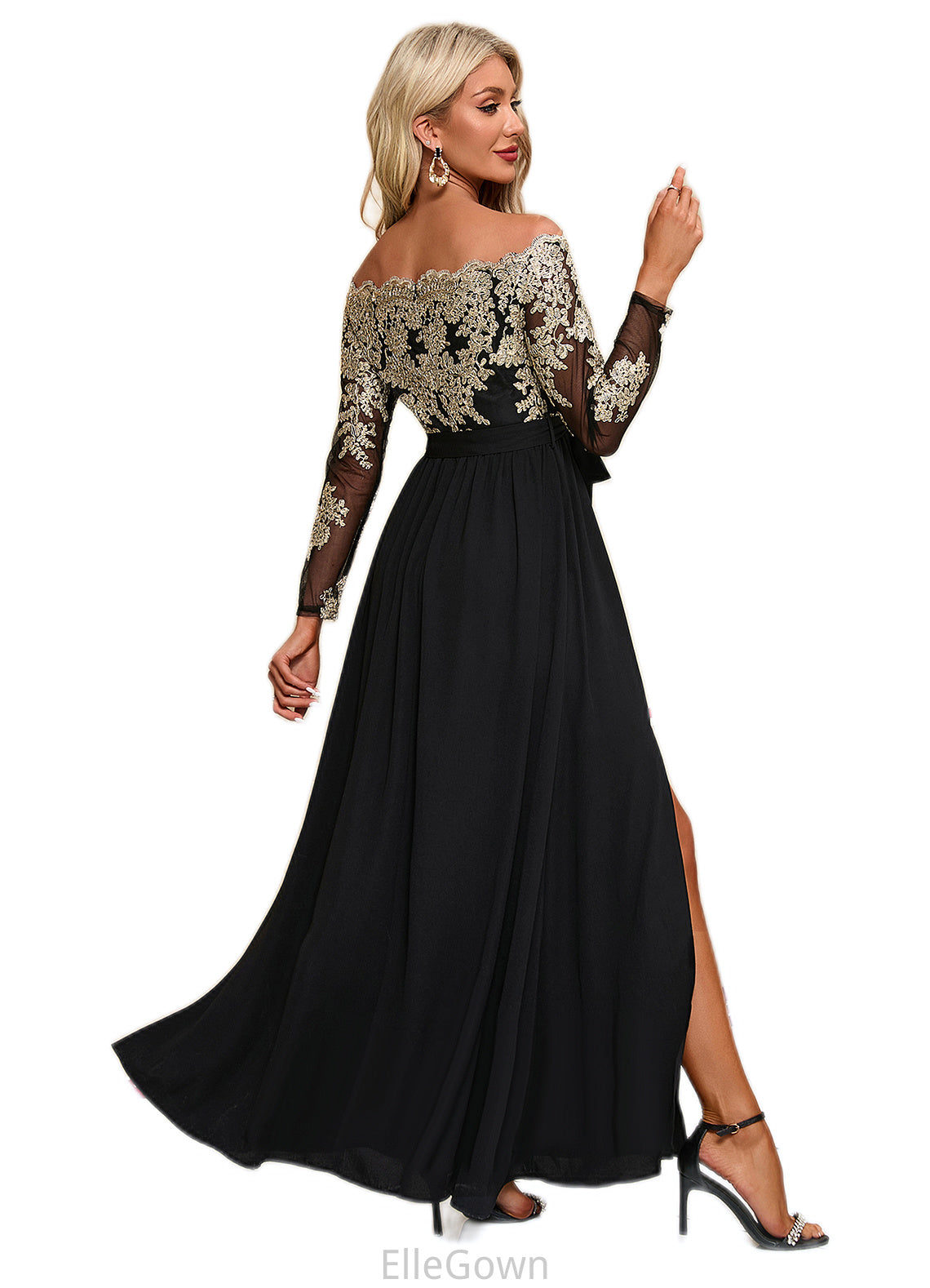 Brenna Jacquard Off the Shoulder Elegant A-line Polyester Maxi Dresses DEP0022248