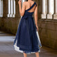 Sherlyn A-line Halter One Shoulder V-Neck Asymmetrical Tulle Cocktail Dress DEP0022254