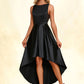 Raven Boat Neck Elegant A-line Satin Asymmetrical Dresses DEP0022257