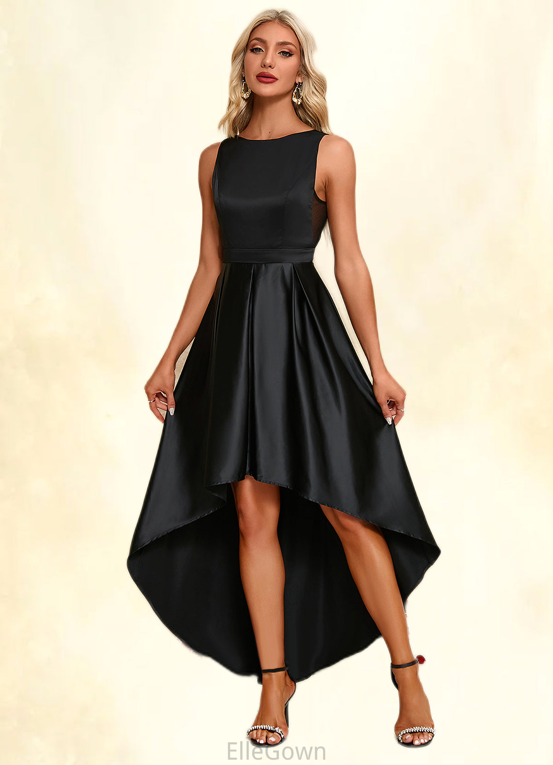 Raven Boat Neck Elegant A-line Satin Asymmetrical Dresses DEP0022257