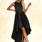 Raven Boat Neck Elegant A-line Satin Asymmetrical Dresses DEP0022257