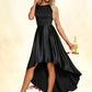 Raven Boat Neck Elegant A-line Satin Asymmetrical Dresses DEP0022257