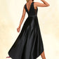 Raven Boat Neck Elegant A-line Satin Asymmetrical Dresses DEP0022257