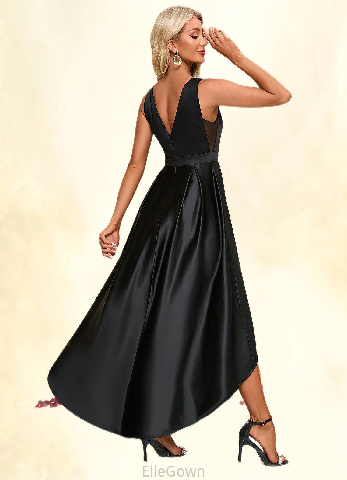 Raven Boat Neck Elegant A-line Satin Asymmetrical Dresses DEP0022257