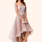 Teresa A-line Off the Shoulder Asymmetrical Lace Tulle Cocktail Dress With Flower DEP0022258