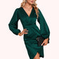 Paisley Ruffle V-Neck Elegant Sheath/Column Satin Midi Mini Dresses DEP0022271