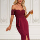 Jasmin Flower Ruffle Off the Shoulder Elegant Sheath/Column Lace Polyester Asymmetrical Dresses DEP0022276