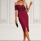 Jasmin Flower Ruffle Off the Shoulder Elegant Sheath/Column Lace Polyester Asymmetrical Dresses DEP0022276