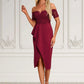 Jasmin Flower Ruffle Off the Shoulder Elegant Sheath/Column Lace Polyester Asymmetrical Dresses DEP0022276