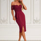 Jasmin Flower Ruffle Off the Shoulder Elegant Sheath/Column Lace Polyester Asymmetrical Dresses DEP0022276