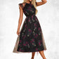 Kit Floral Print Scoop Elegant A-line Tulle Midi Dresses DEP0022277