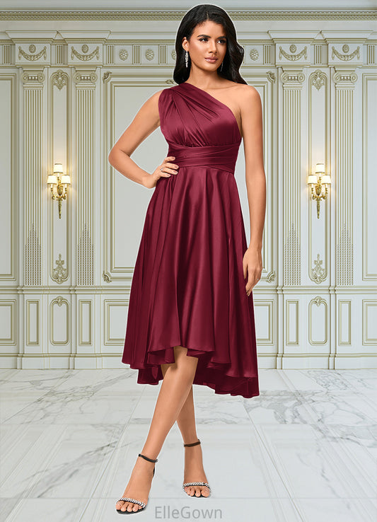 Nayeli A-line Halter One Shoulder V-Neck Asymmetrical Silky Satin Cocktail Dress With Ruffle DEP0022280