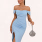 Lilah Ruffle Straight Sexy Sheath/Column Polyester Asymmetrical Midi Dresses DEP0022285