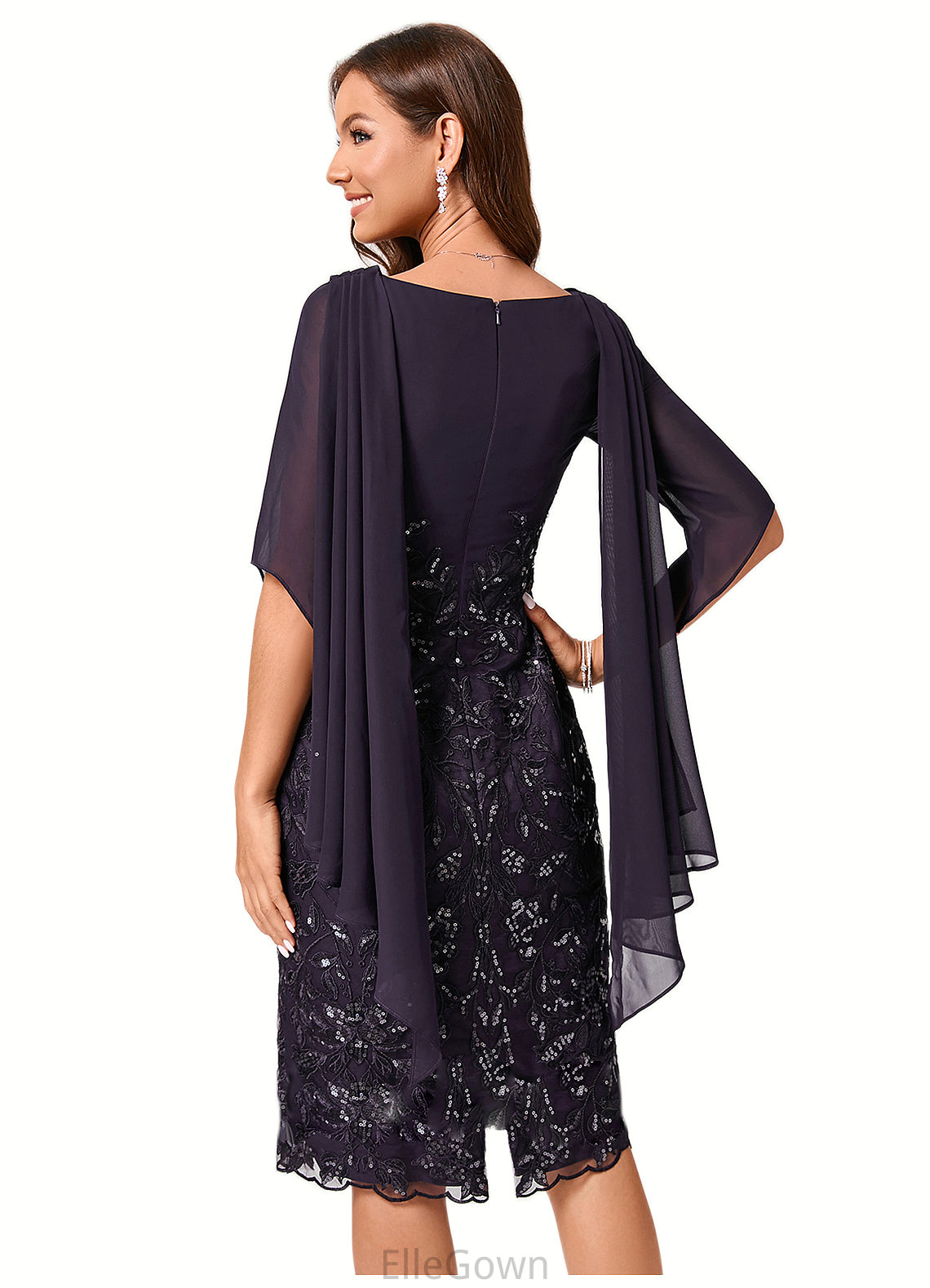 Ayana Sheath/Column Cowl Knee-Length Chiffon Lace Cocktail Dress With Ruffle Sequins DEP0022287