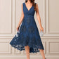 Marlie A-line V-Neck Asymmetrical Chiffon Lace Sequin Cocktail Dress With Pleated Sequins DEP0022288