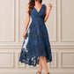 Marlie A-line V-Neck Asymmetrical Chiffon Lace Sequin Cocktail Dress With Pleated Sequins DEP0022288