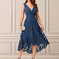 Marlie A-line V-Neck Asymmetrical Chiffon Lace Sequin Cocktail Dress With Pleated Sequins DEP0022288