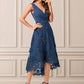 Marlie A-line V-Neck Asymmetrical Chiffon Lace Sequin Cocktail Dress With Pleated Sequins DEP0022288