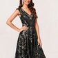 Isabel A-line V-Neck Knee-Length Lace Sequin Cocktail Dress With Sequins DEP0022289