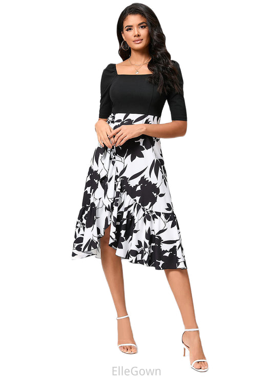 Harper A-line Square Asymmetrical Polyester Cocktail Dress With Cascading Ruffles DEP0022292