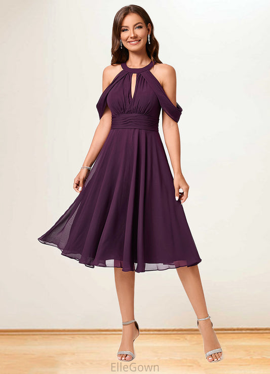 Erica A-line Cold Shoulder Scoop Knee-Length Chiffon Cocktail Dress With Ruffle DEP0022302