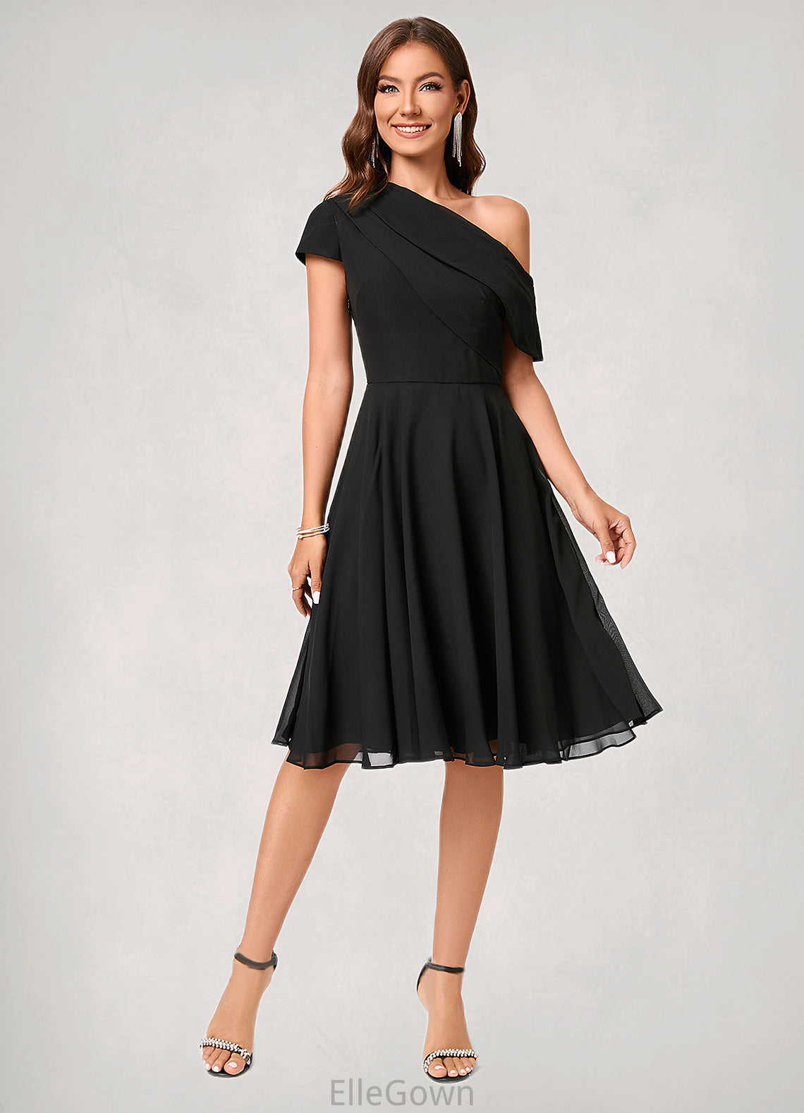 Veronica A-line One Shoulder Knee-Length Chiffon Cocktail Dress With Ruffle DEP0022309