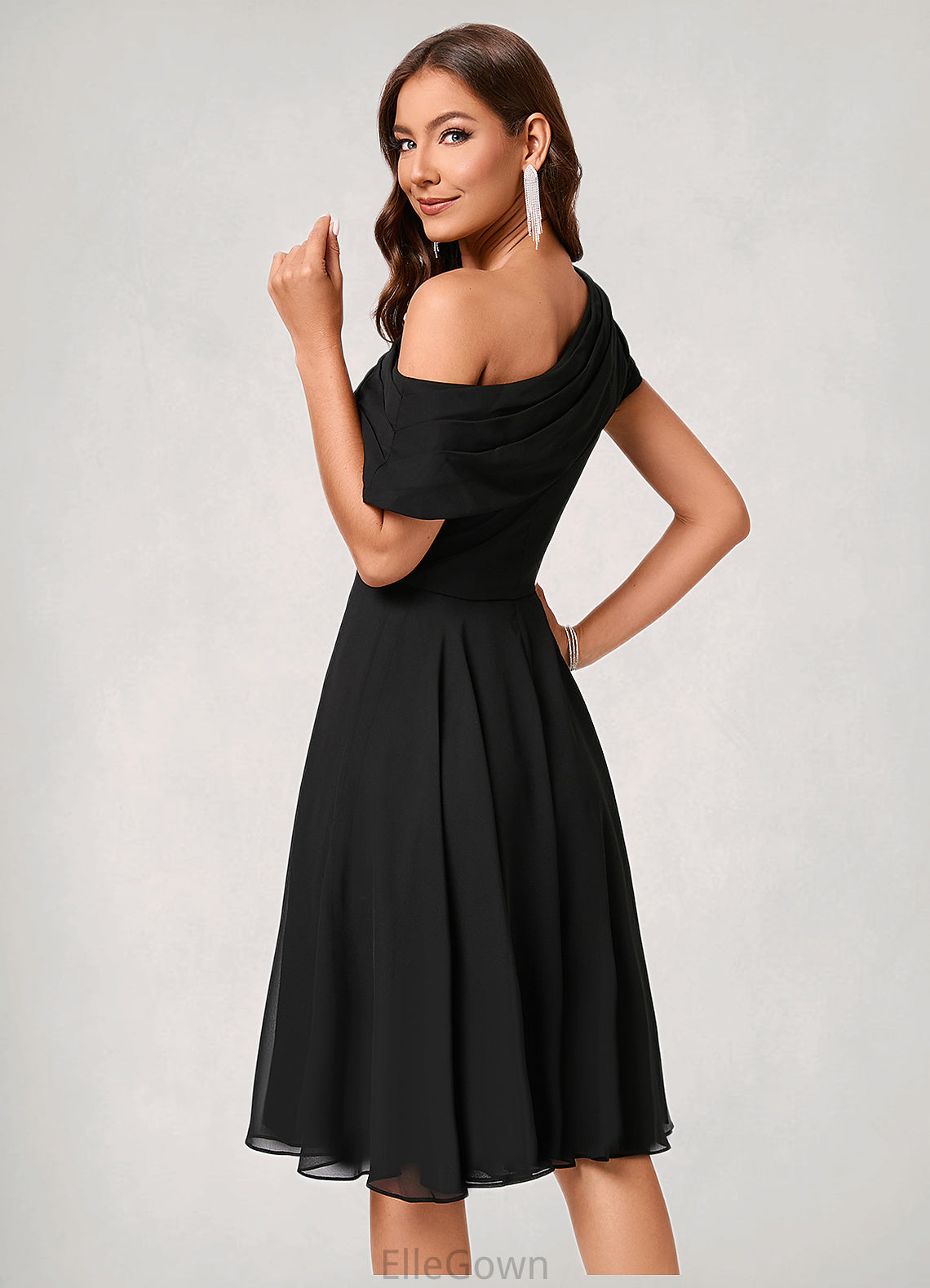 Veronica A-line One Shoulder Knee-Length Chiffon Cocktail Dress With Ruffle DEP0022309