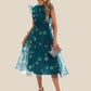 Elisabeth Floral Print Scoop Elegant A-line Organza Midi Dresses DEP0022318