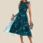 Elisabeth Floral Print Scoop Elegant A-line Organza Midi Dresses DEP0022318