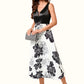 Emelia A-line V-Neck Tea-Length Polyester Cocktail Dress With Flower DEP0022320