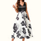 Emelia A-line V-Neck Tea-Length Polyester Cocktail Dress With Flower DEP0022320