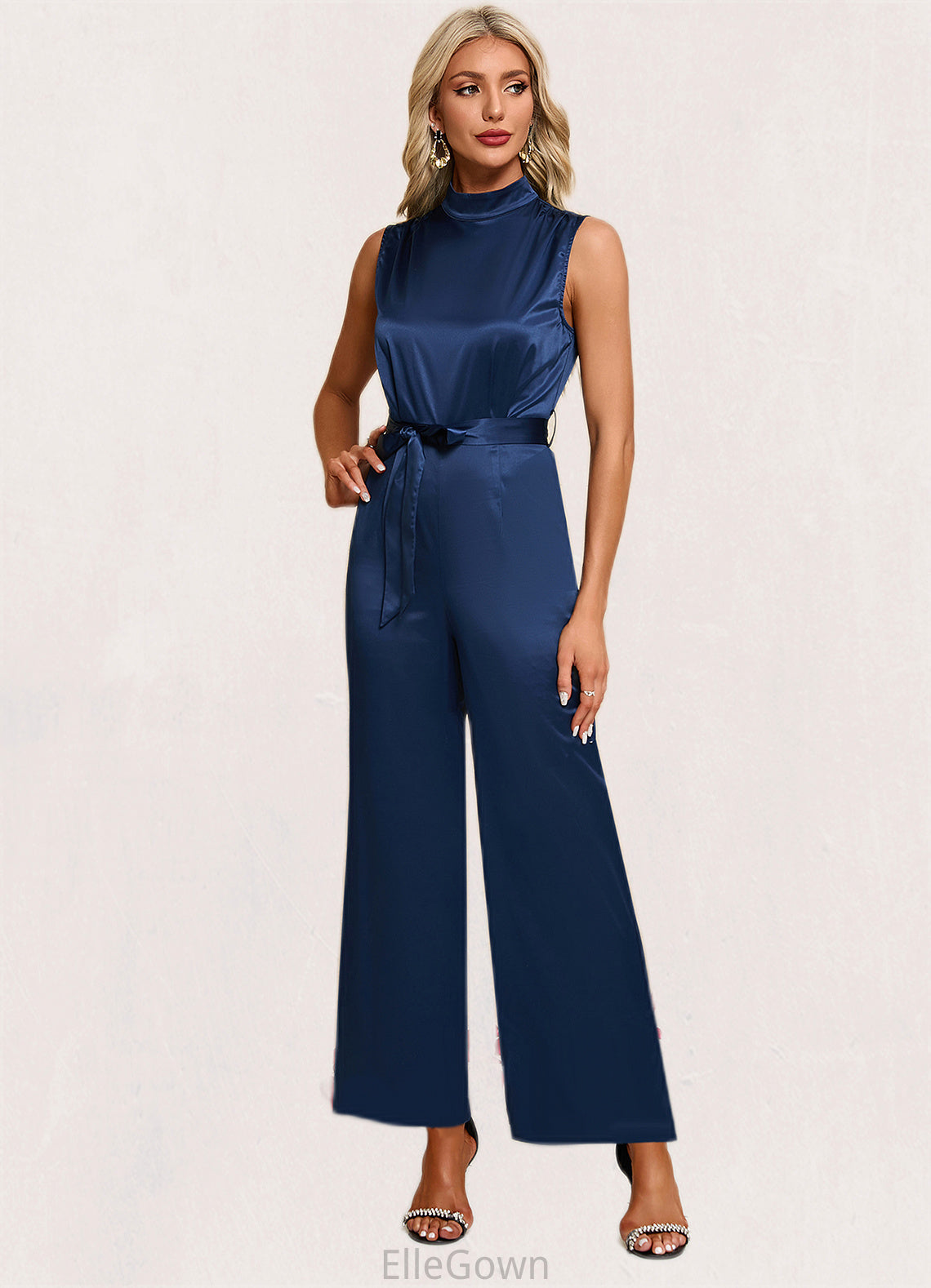 Eva High Neck Elegant Jumpsuit/Pantsuit Satin Maxi Dresses DEP0022324