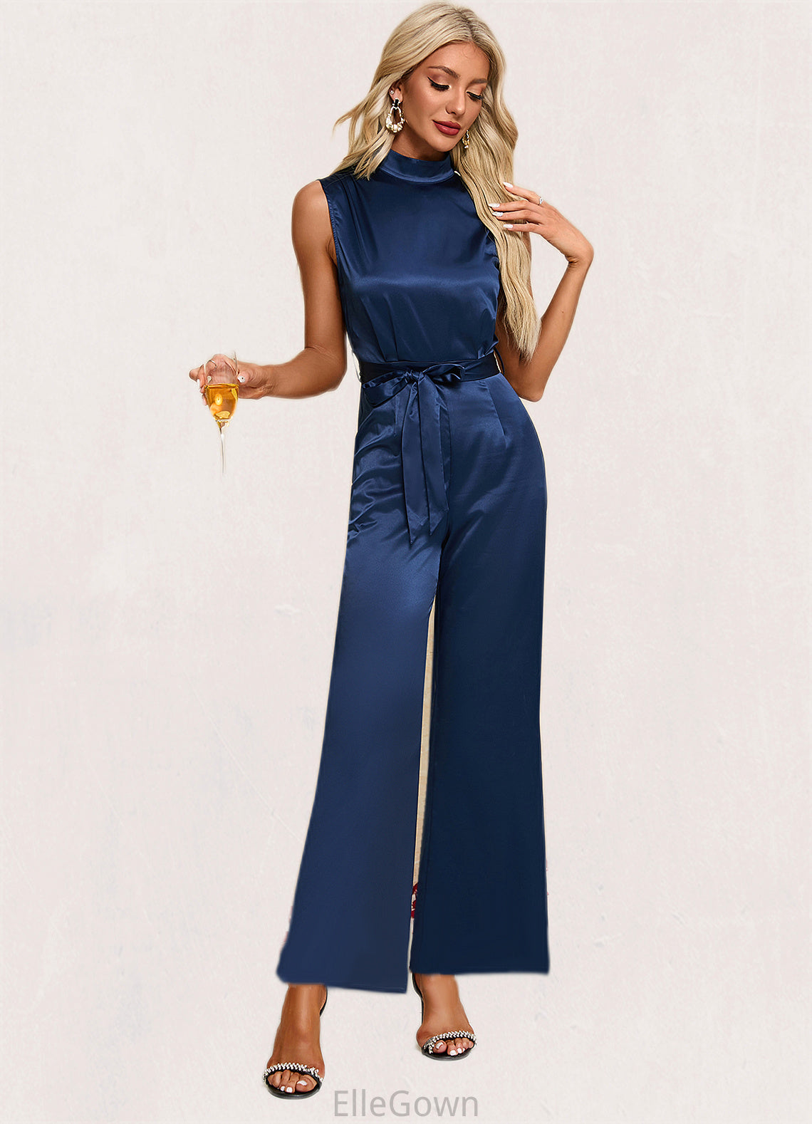 Eva High Neck Elegant Jumpsuit/Pantsuit Satin Maxi Dresses DEP0022324