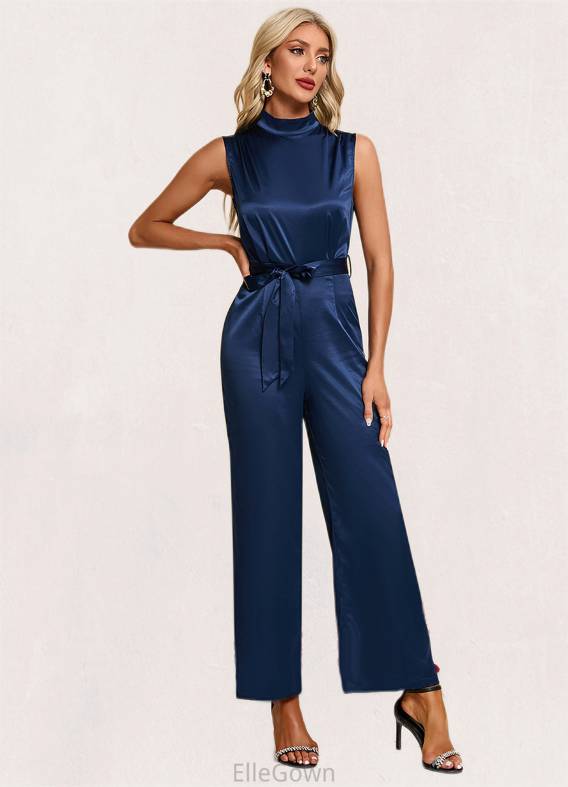 Eva High Neck Elegant Jumpsuit/Pantsuit Satin Maxi Dresses DEP0022324